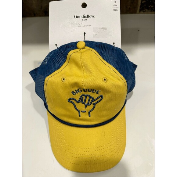 Men's 2pc Big Dude/Little Dude with Flat  Embroidery Hat, cap, Ligh yellow. New. - Picture 4 of 7